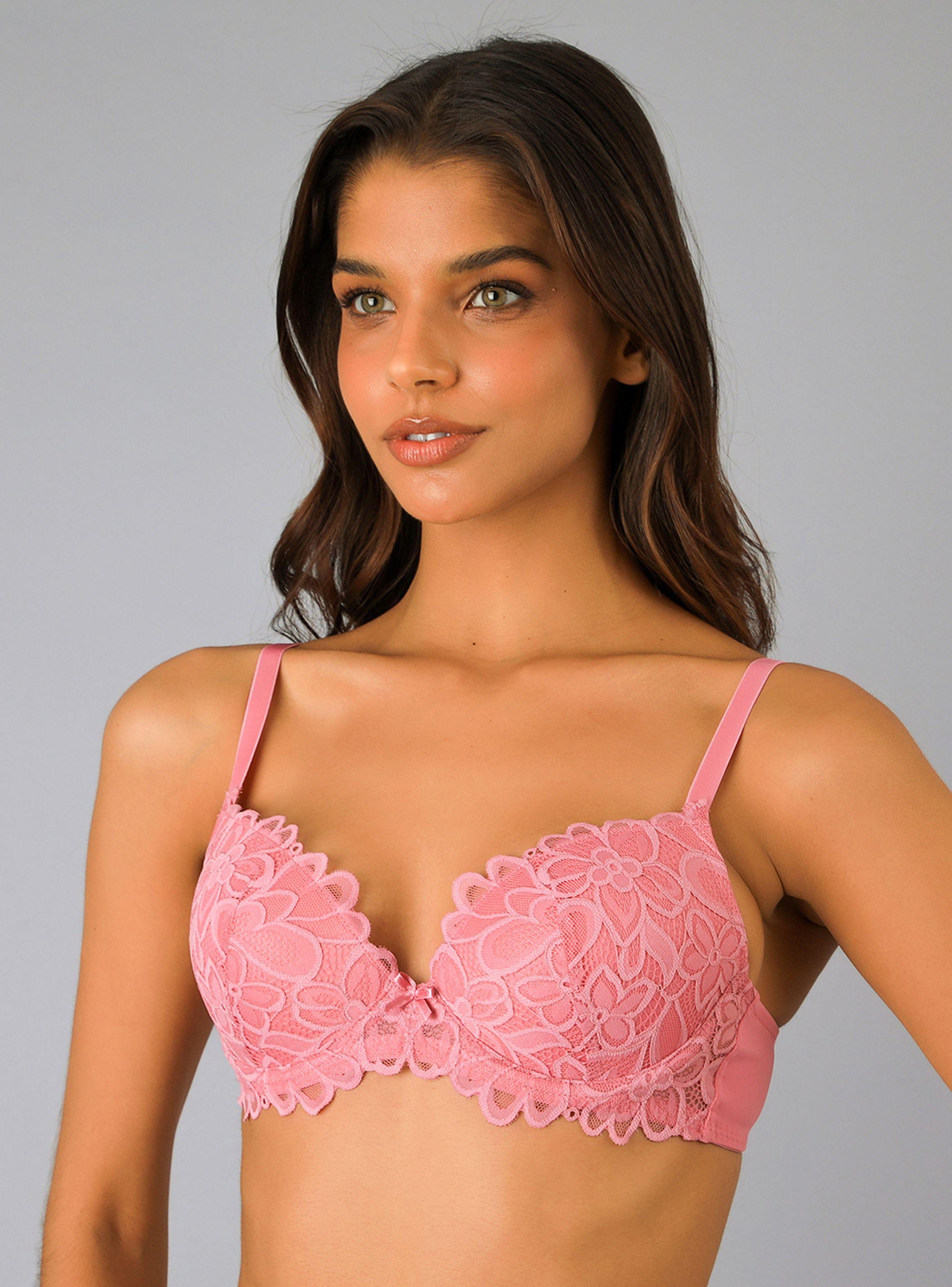 Sostén Copas Push Up Encaje Flor Rosado-0