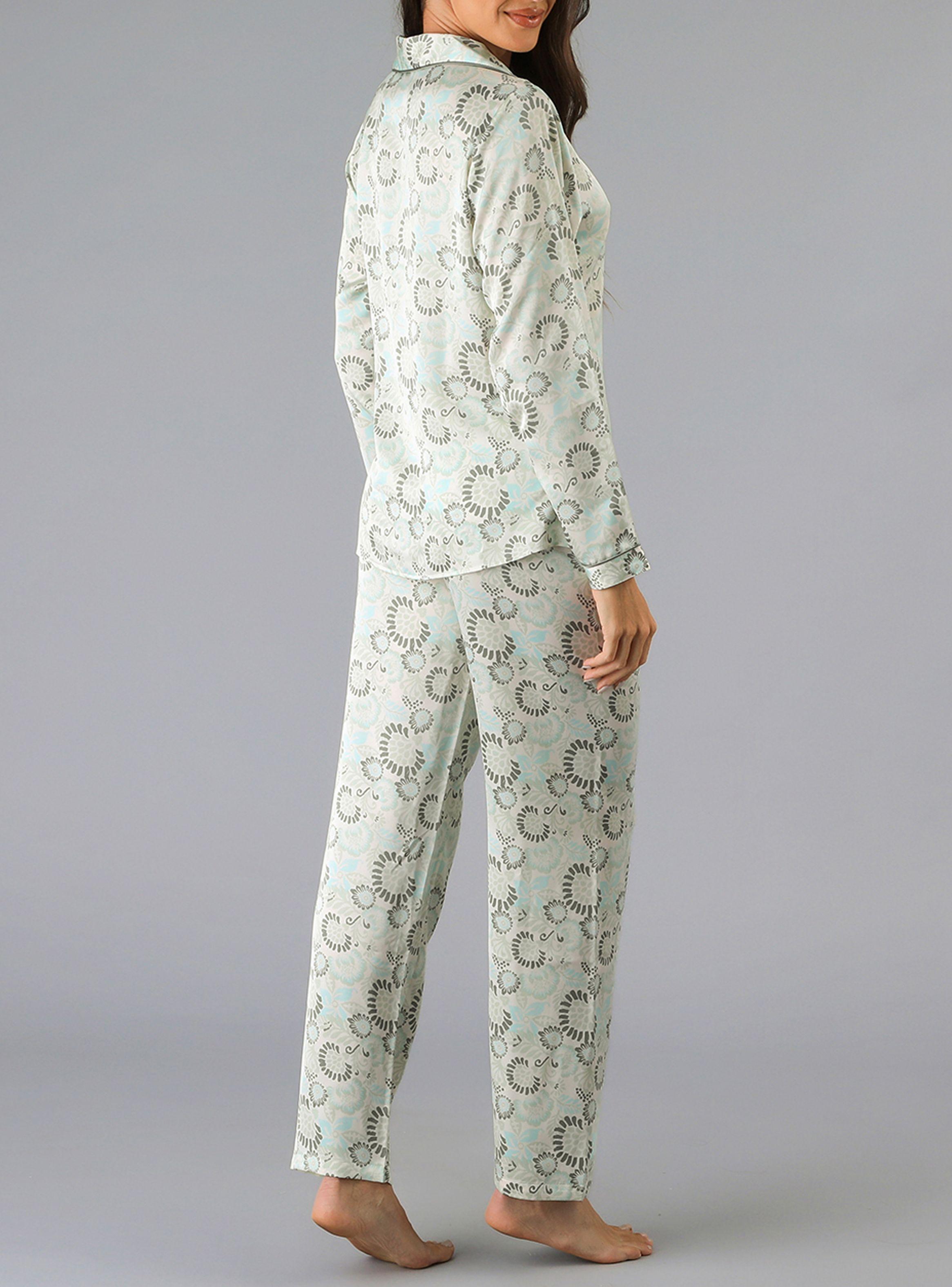 Set Camisero + Pantalón Satín Print Verde-1