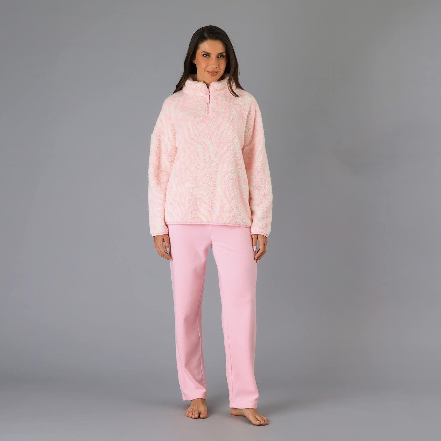 Pijama Coral/Microfleece Medio Cierre Rosa-0