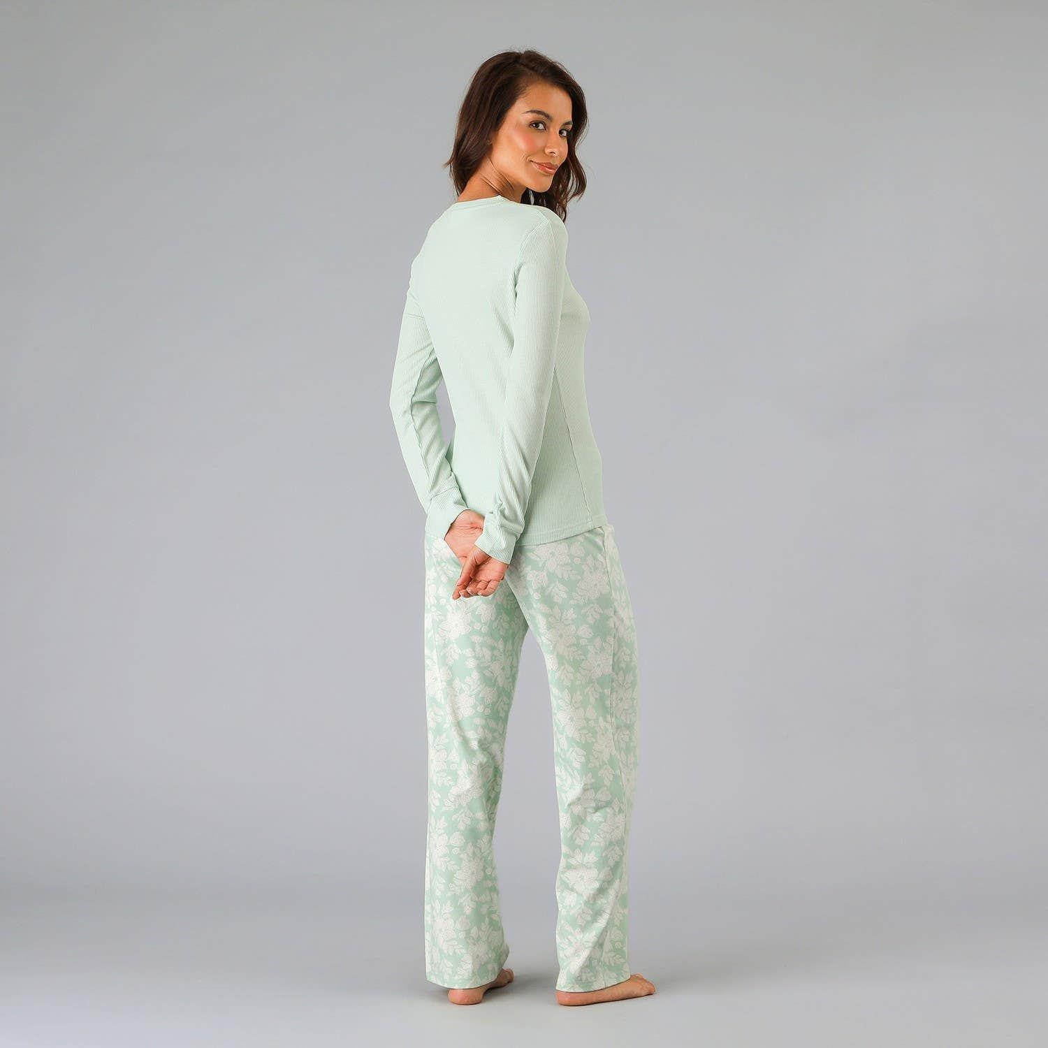 Pijama Polera Rib Con Pata Y Broche Verde-1