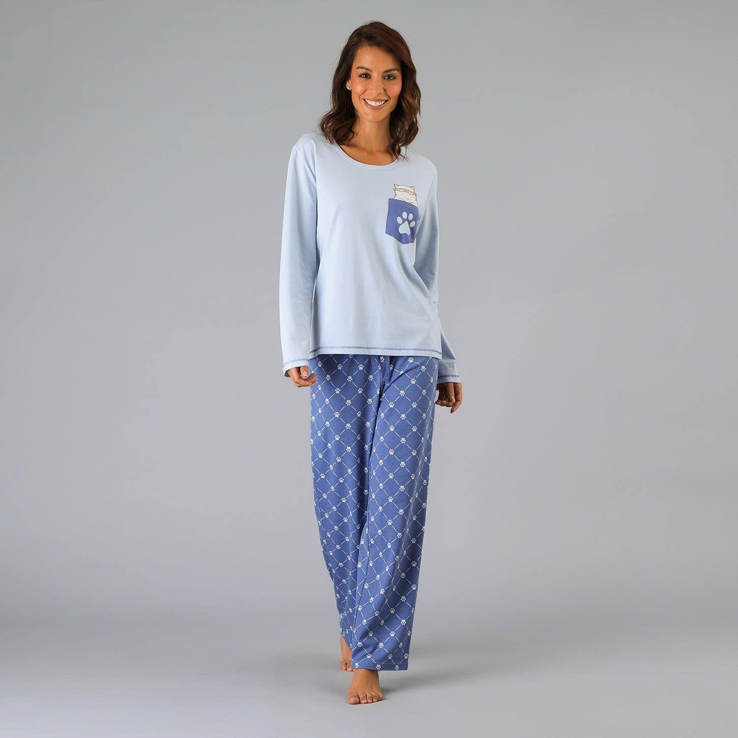 Pijama Cuello Redondo Azul-0