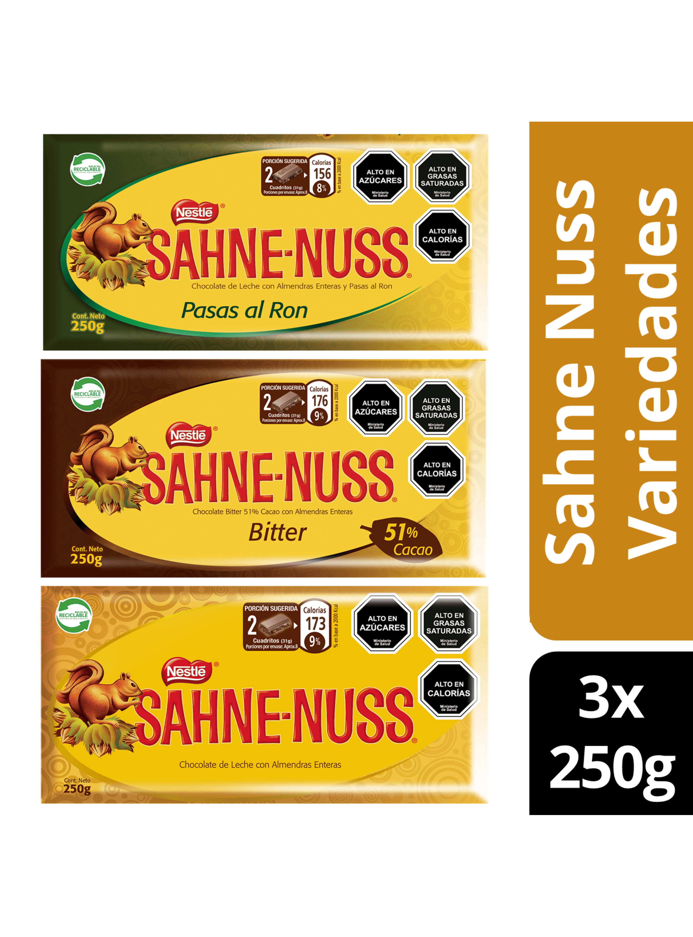 Pack Chocolate Sahne Nuss 3 Variedades 250g-0