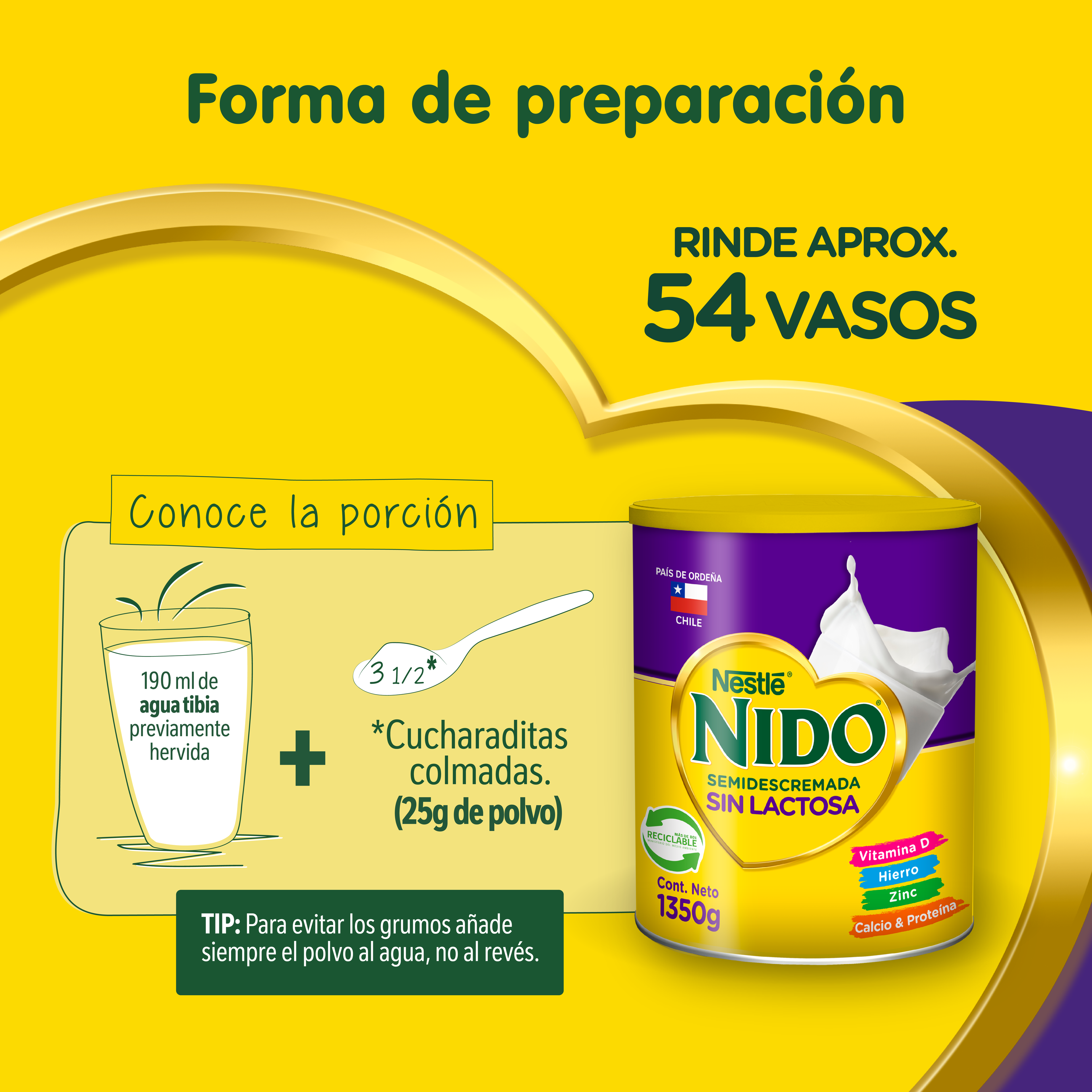 Leche en polvo NIDO® Semidescremada Sin Lactosa Tarro 1350g Pack x3
-3