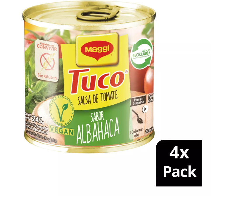 Salsa de tomate MAGGI® Tuco con Albahaca Lata 245g Pack x4-0