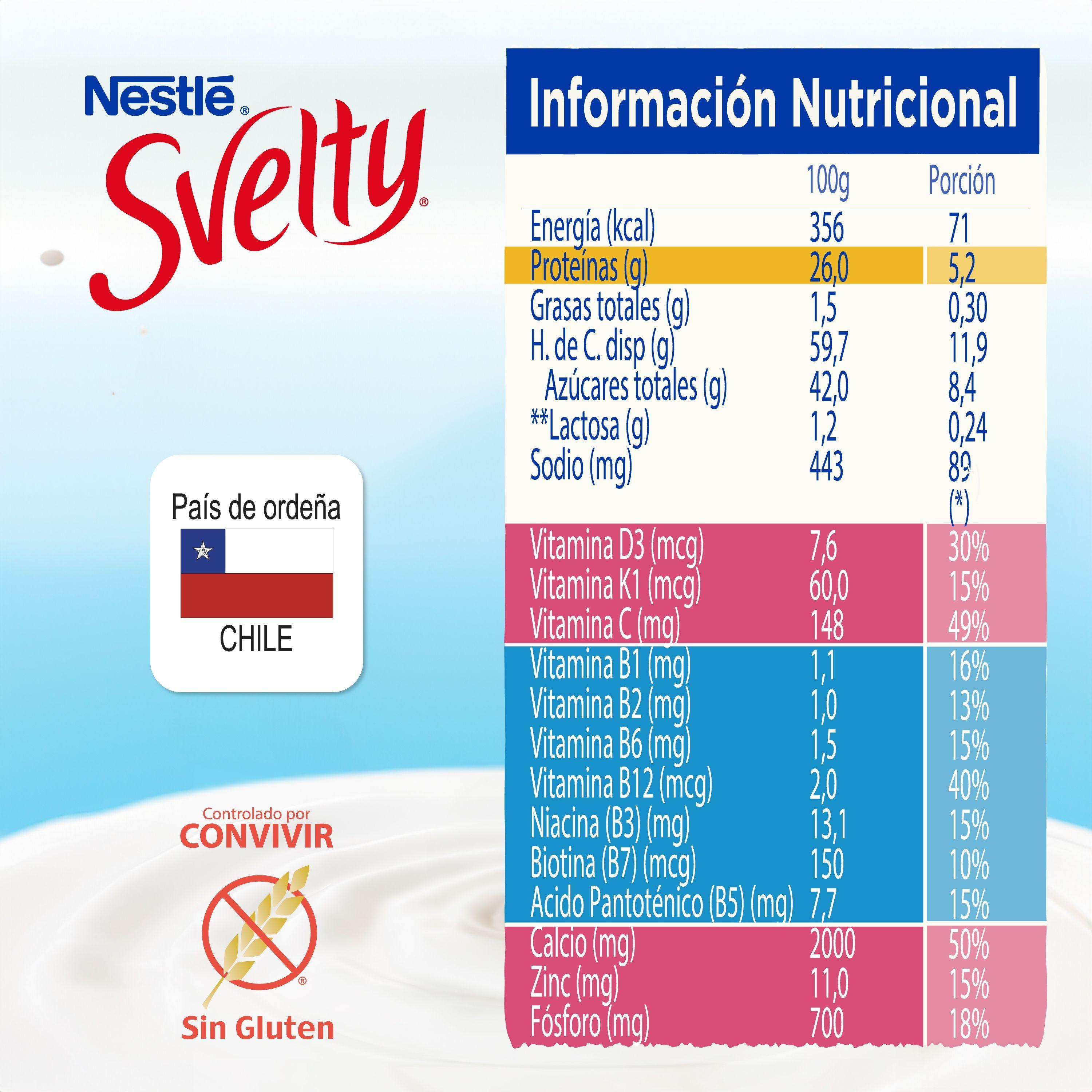 Leche en Polvo SVELTY® MOVE+ Descremada Sin Lactosa Bolsa 800g Pack X2-4