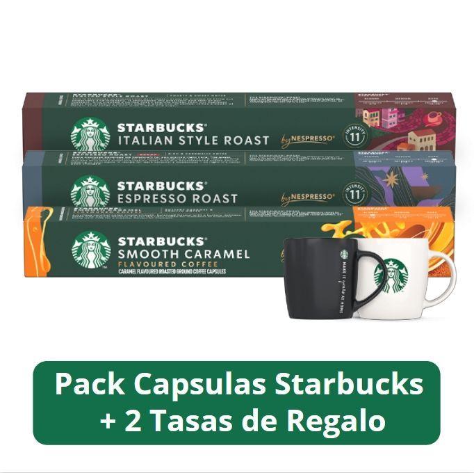  Pack Café Starbucks sabores Espresso Decaf, Italian, Smooth Caramel Cápsulas + 2 Tasas de regalo.-0