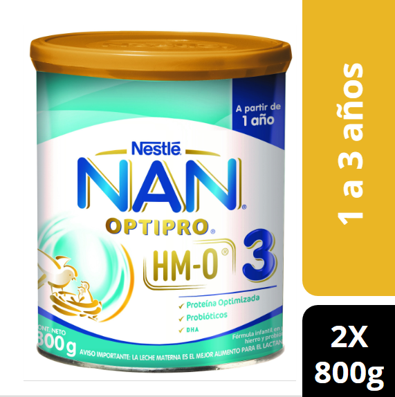 NAN 3 Optipro con HM-O 800g Fórmula Infantil x2 Unidades-0