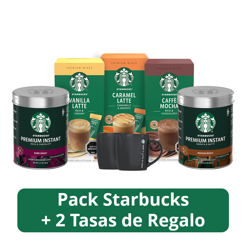 Pack Café Starbucks Variedades Tarro 90gx2 + Premium Instant x3 + 2 Tasas de regalo-0