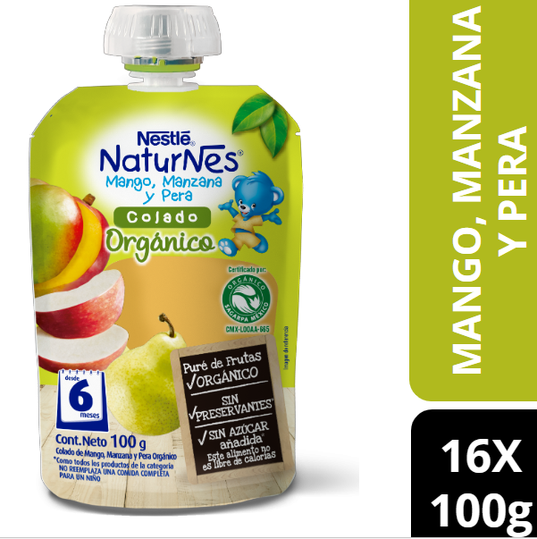 Compota NESTLÉ® NATURNES® orgánico Mango Manzana Pera 100g  Pack X16-0