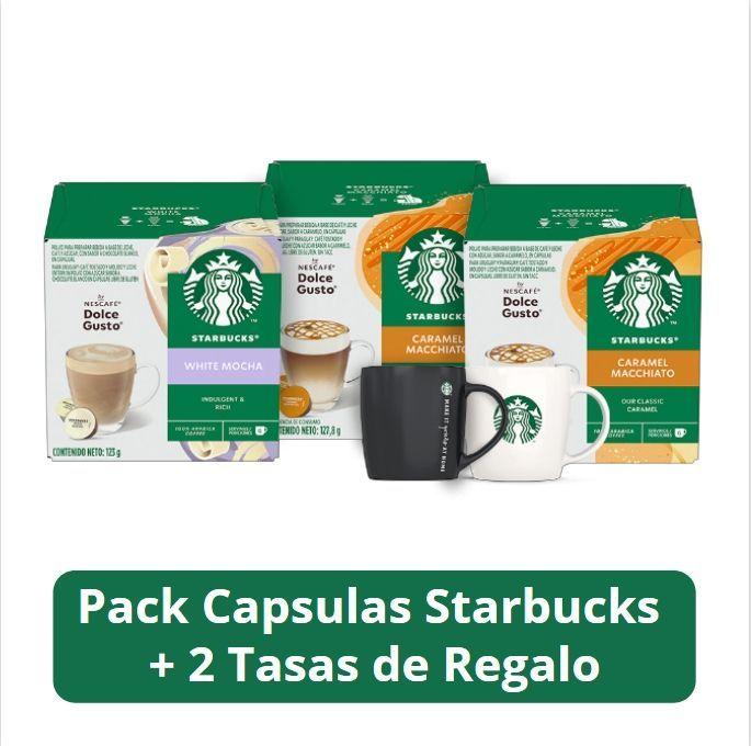 Pack Café Starbucks  sabores White Mocha y 2 cajas de Caramel Macchiato + 2 tasas de regalo.-1