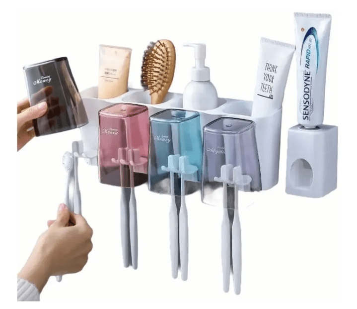 Dispensador Crema Dental Portacepillos 4 Envases / 8 Cepillo-0