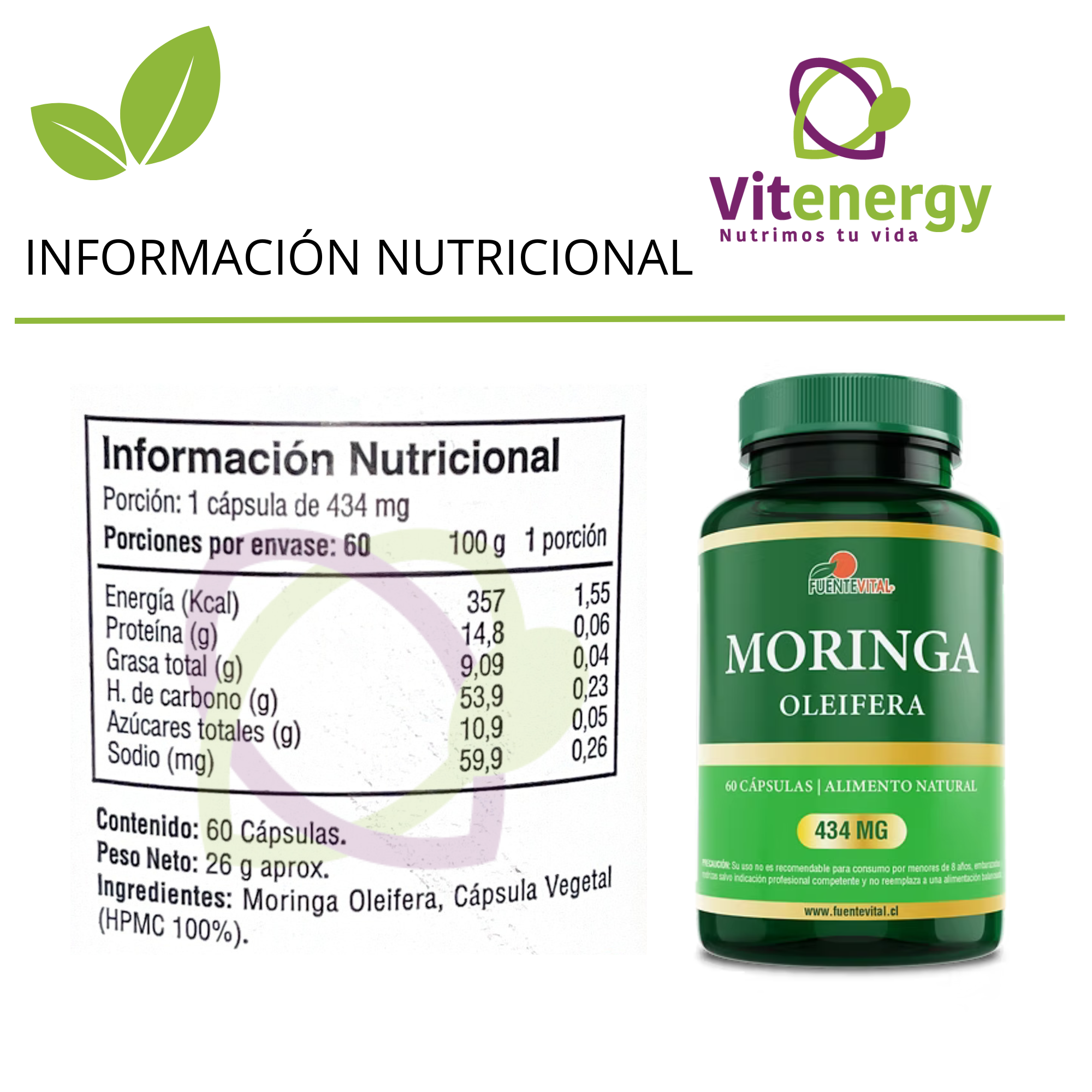 MORINGA 100% CÁPSULAS - ANTIOXIDANTE - SALUD NATURAL - ENERGIZANTE - PACK x3-2