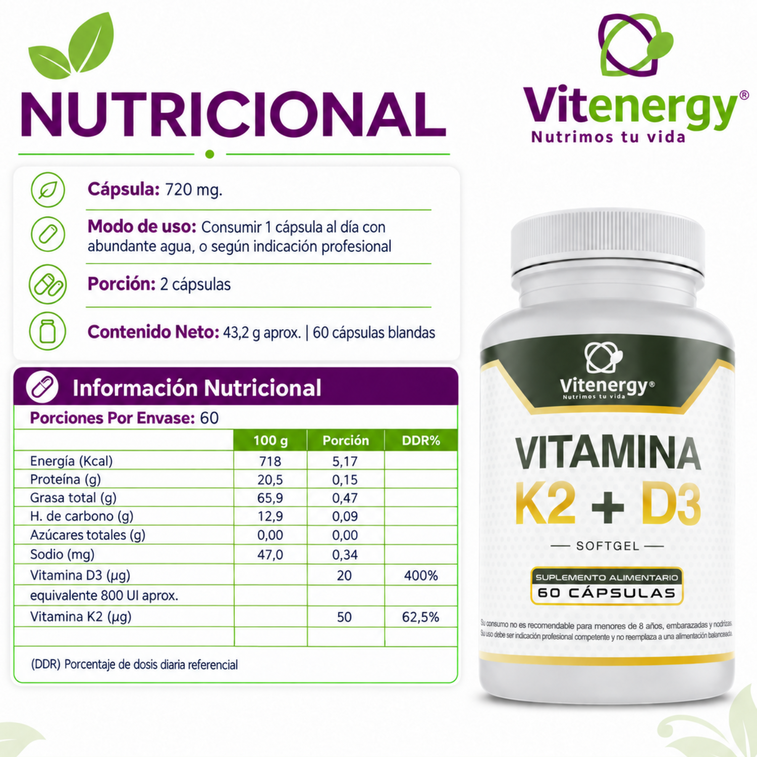 VITAMINA K2 + D3  | SALUD ÓSEA FORTALECE SISTEMA INMUNE -3