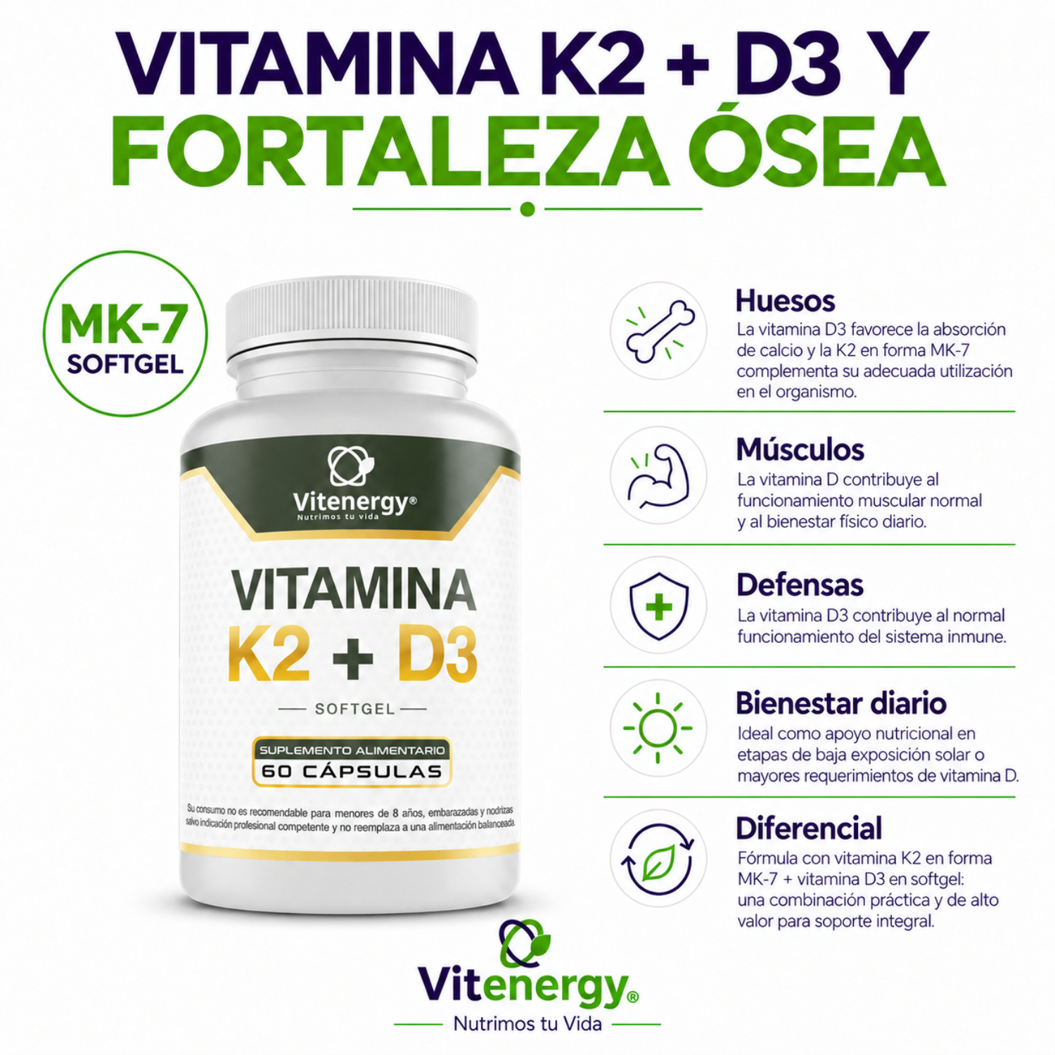 VITAMINA K2 + D3 | SALUD ÓSEA FORTALECE SISTEMA INMUNE PACK x2-2