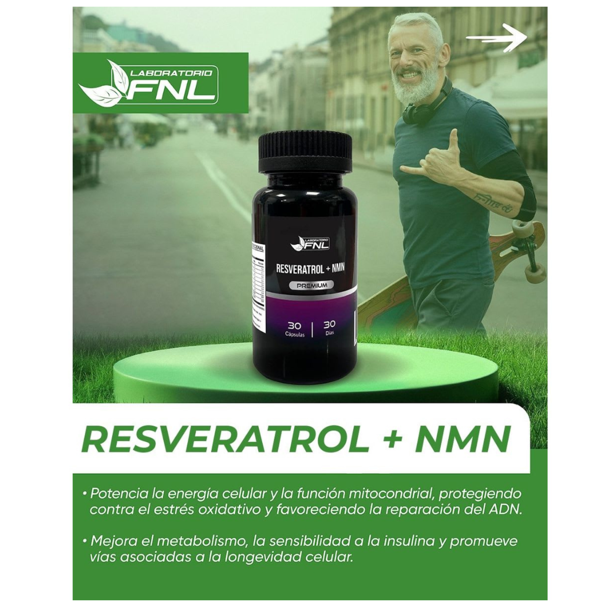 RESVERATROL + NMN NICOTINAMIDA - 500 mg. FNL ANTIOXIDANTE ANTIEDAD CÁPSULAS x2-3