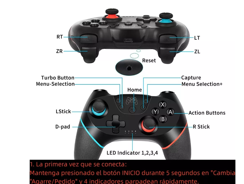 Control Gamepad Mando Compatible Nintendo Switch Inalámbrico Color Negro-5