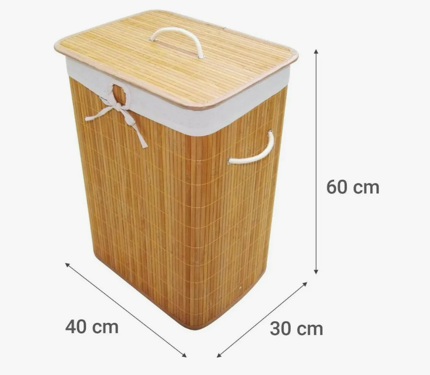 Canasto Cesto Para Ropa De Bambú Rectangular 40x30x60cm-2