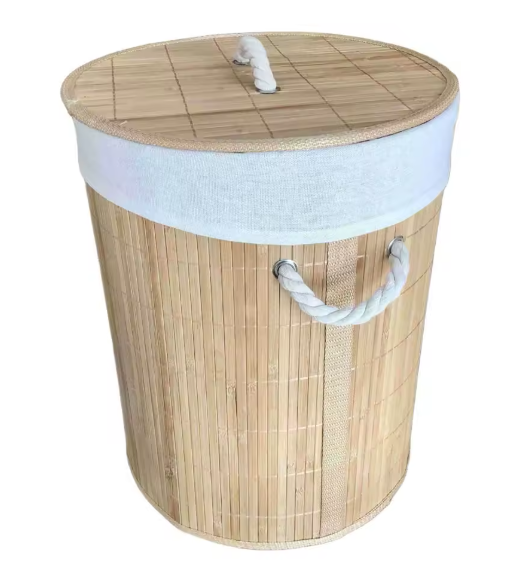 Canasto Cesto Para Ropa De Bambu Natural Redondo 60x35cm-2