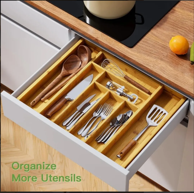 Organizador Cajones Bambu Para Cubiertos Bandeja Extensible-3