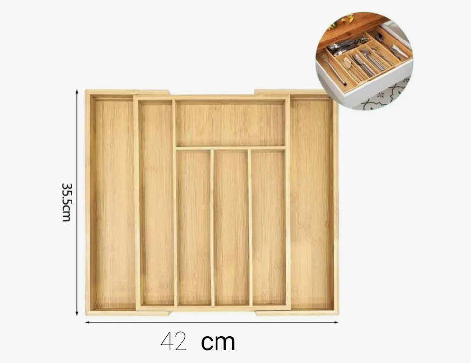 Organizador Cajones Bambu Para Cubiertos Bandeja Extensible-4