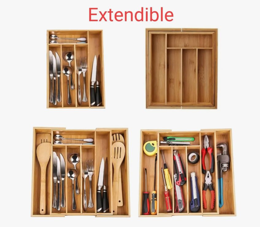 Organizador Cajones Bambu Para Cubiertos Bandeja Extensible-5