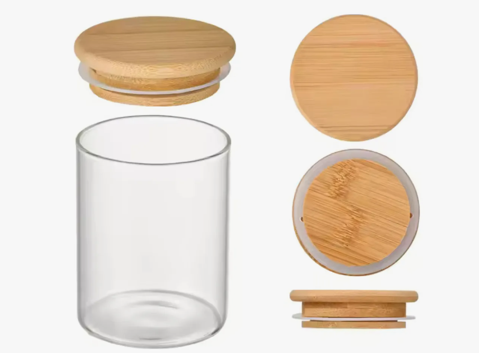 Set 8 Frascos Para Condimentos Vidrio Tapa Bambu + Soporte.-5