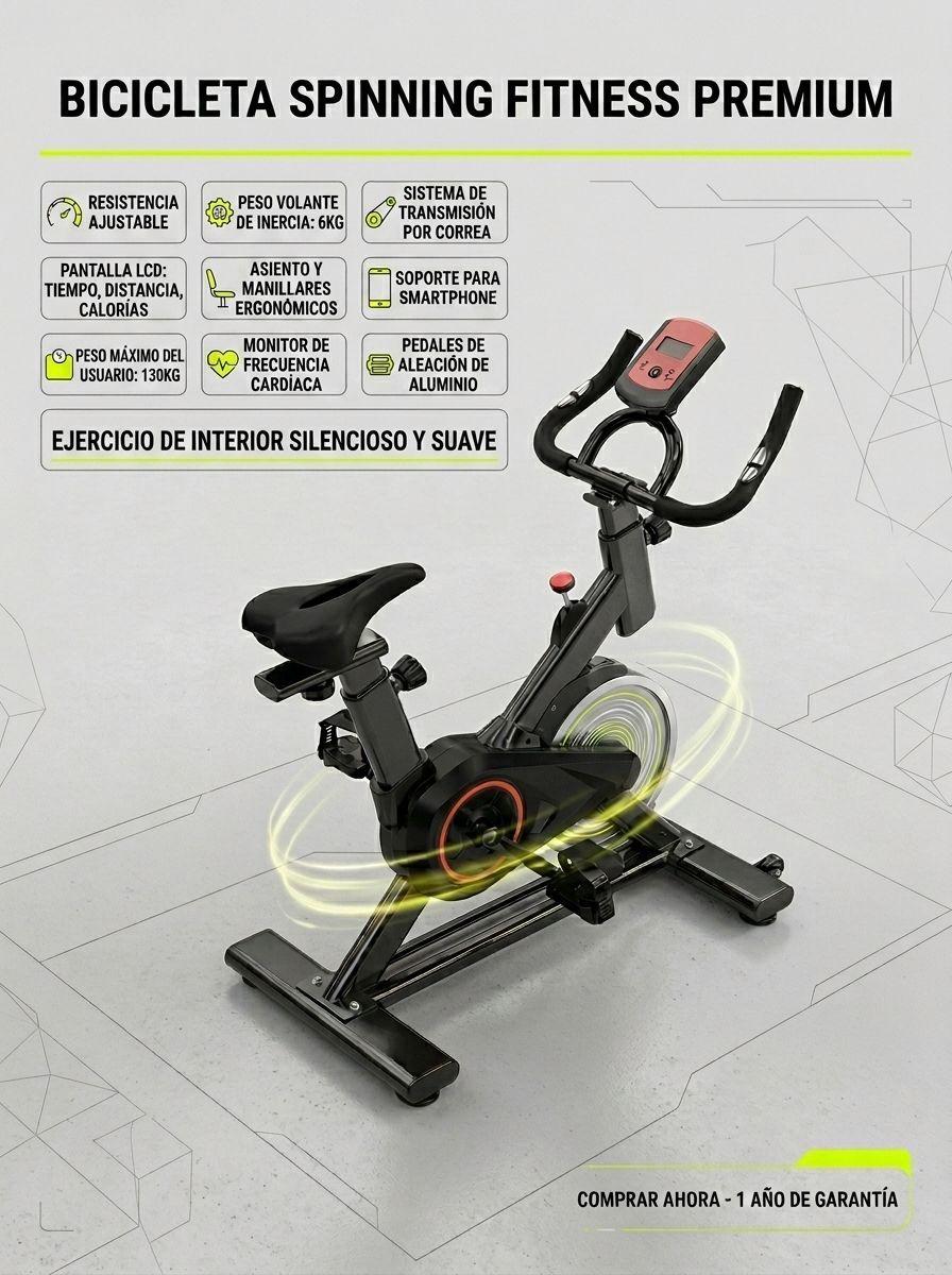 Bicicleta Spinning Pro Sport 6 kg Ajustable con Medidor-2