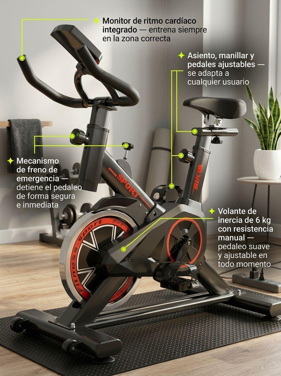 Bicicleta Spinning Pro Sport 6 kg Ajustable con Medidor-3