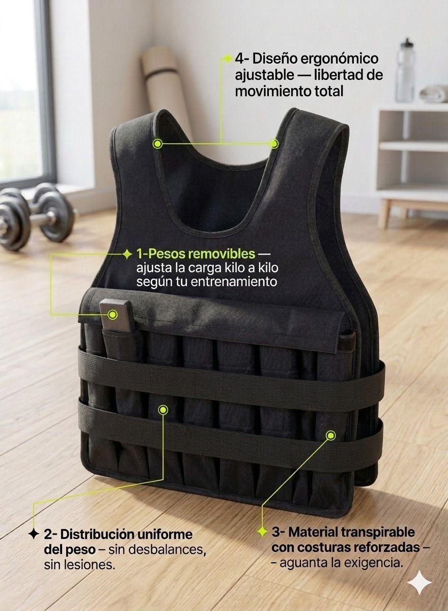 Chaleco de peso 10 kg Ajustable Pesos Removibles Transpirable Entrenamiento Funcional-2