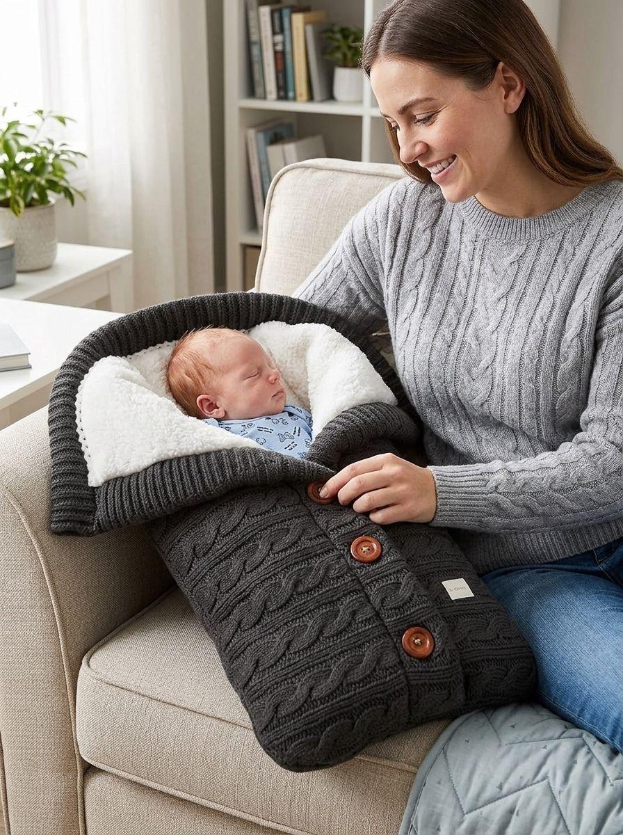 Saco Dormir Manta Bebe Recien Nacido Ultrasuave Negro Terciopelo Chiporro Cierre Botones Multiuso-1
