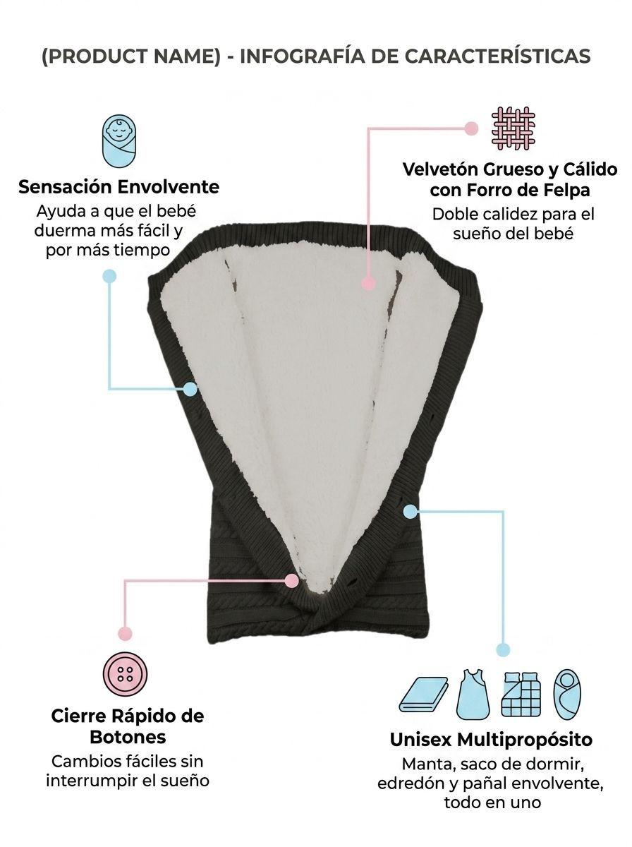 Saco Dormir Manta Bebe Recien Nacido Ultrasuave Negro Terciopelo Chiporro Cierre Botones Multiuso-3
