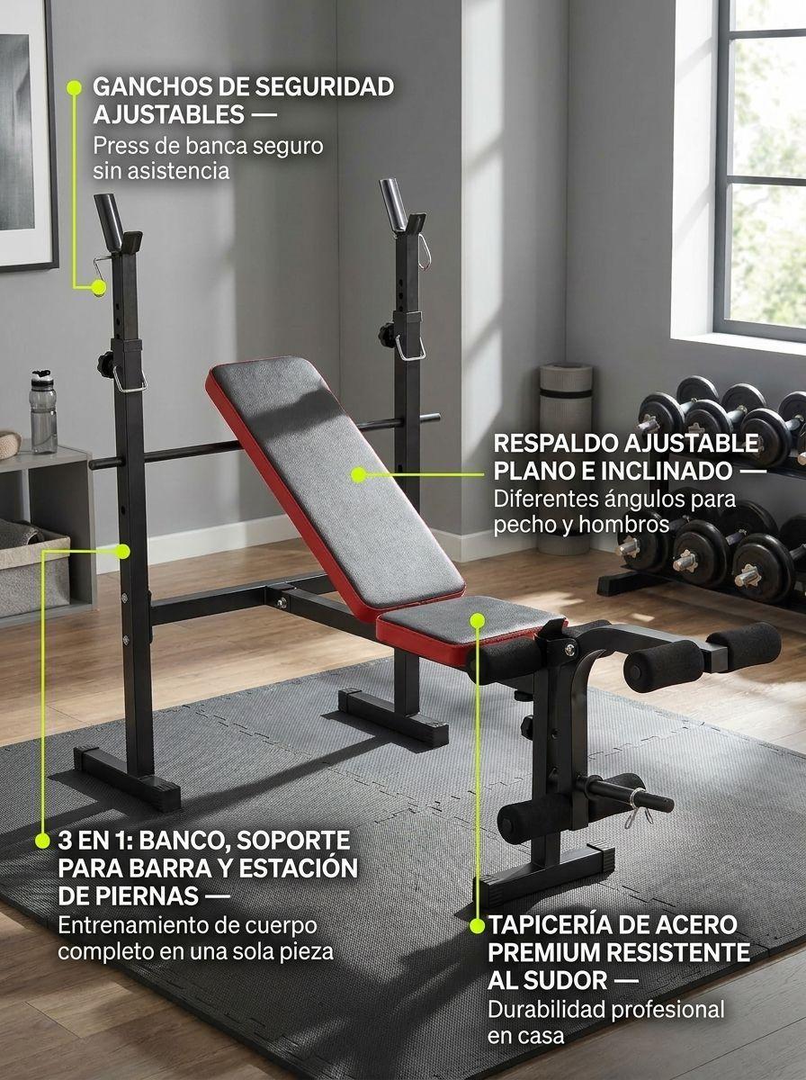Banco Press Banca Multifuncional 3 en 1 con Rack-3