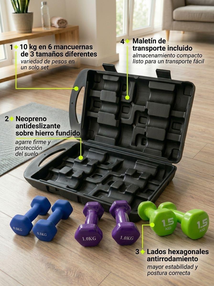 Set 6 Mancuernas Hexagonales 10 kg Antideslizante-3