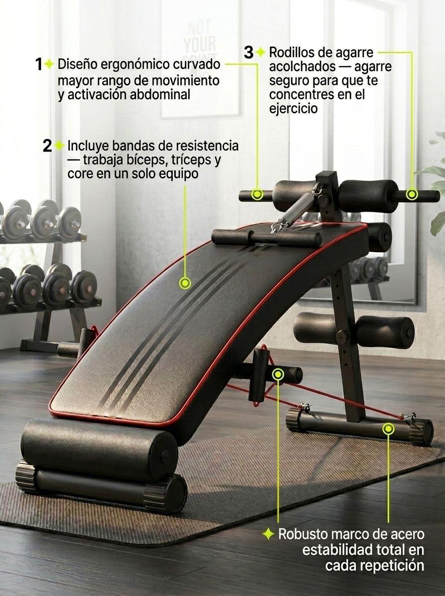 Banca Abdominal Full Pro con Bandas de Resistencia Biceps Triceps Core Estructura de Acero-2