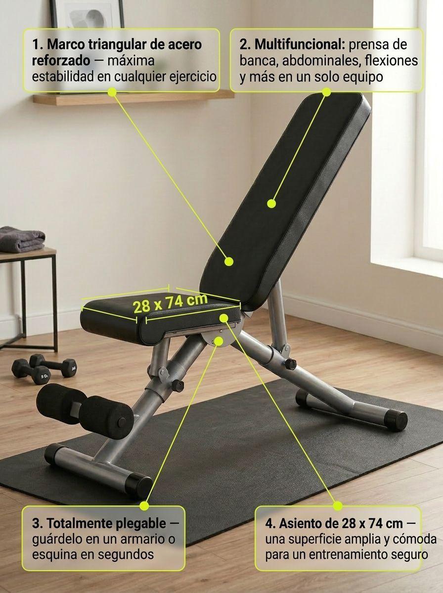 Banco de Ejercicios Multifuncion Plegable Press Banca Abdominales Flexiones Estructura Triangular-4