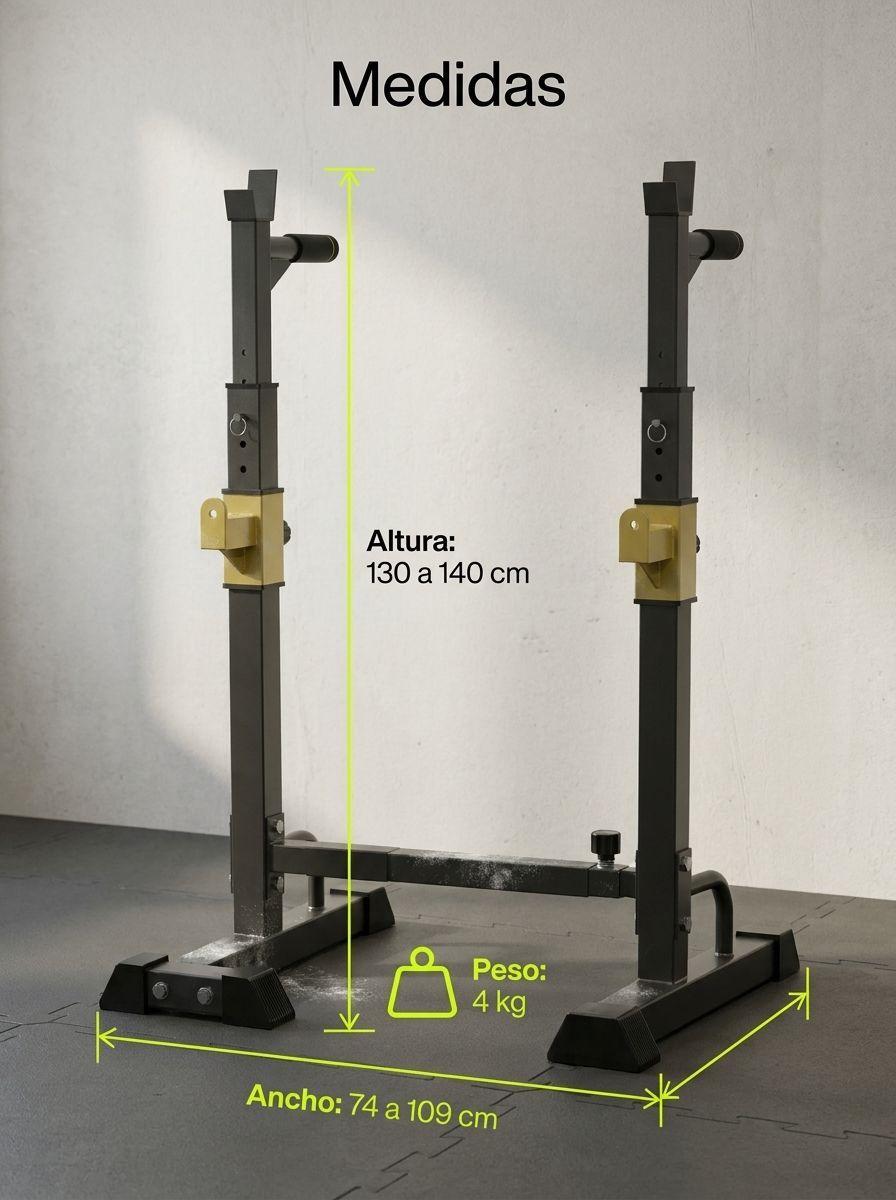 Rack Sentadillas Extendible Squat y Press Banca Acero 150 kg Altura 113 140 cm Ancho Ajustable-2