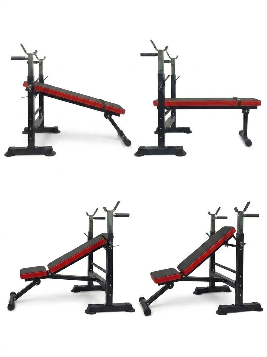 Banco Press Banca con Rack Reclinable Plegable Para Pesas Acero y Cuero Sintetico Altura Regulabl-2