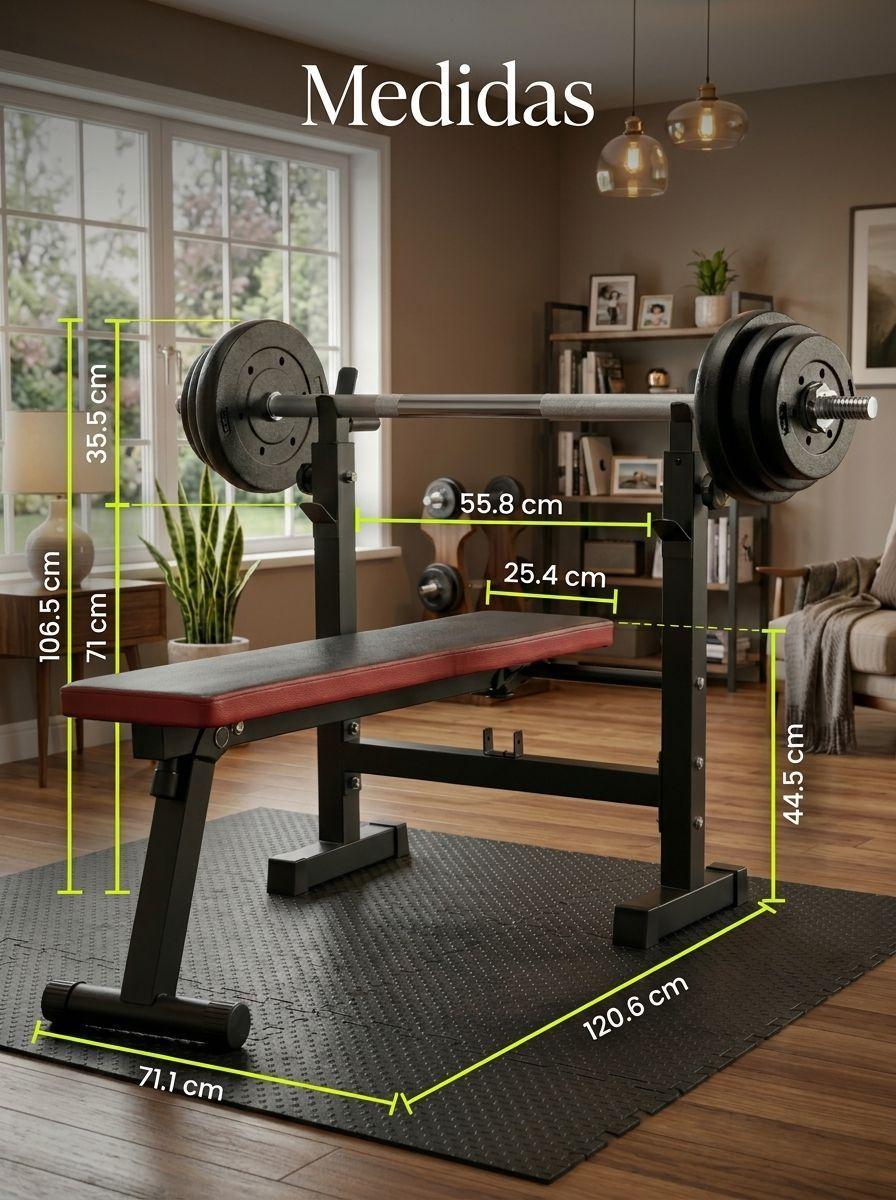 Banco Press Banca con Rack Reclinable Plegable Para Pesas Acero y Cuero Sintetico Altura Regulabl-4