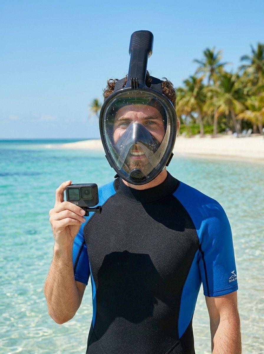 Mascara Snorkel Full Face Talla L XL Negra Vision 180 Grados Anti Empa o Soporte GoPro-1