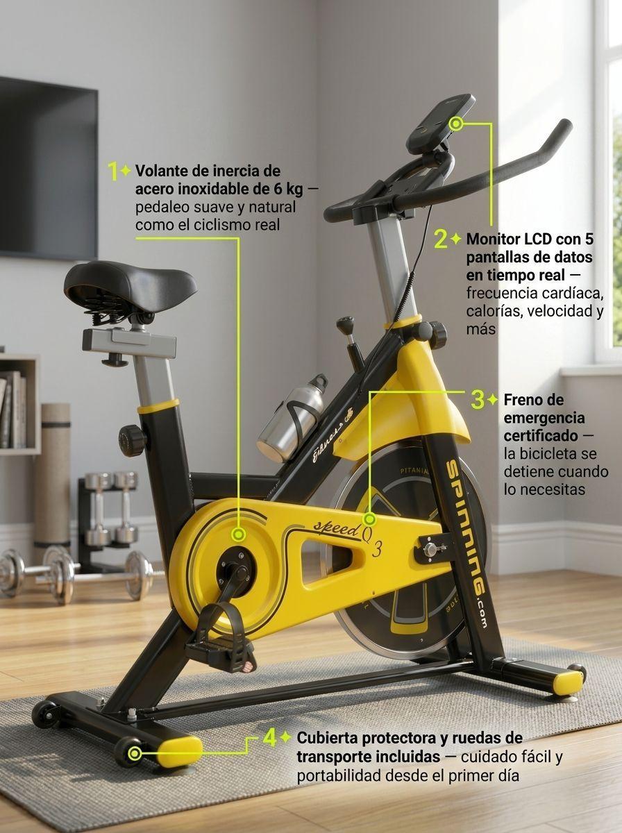 Bicicleta Spinning Profesional Q3 Pro 6 kg Monitor LCD-3
