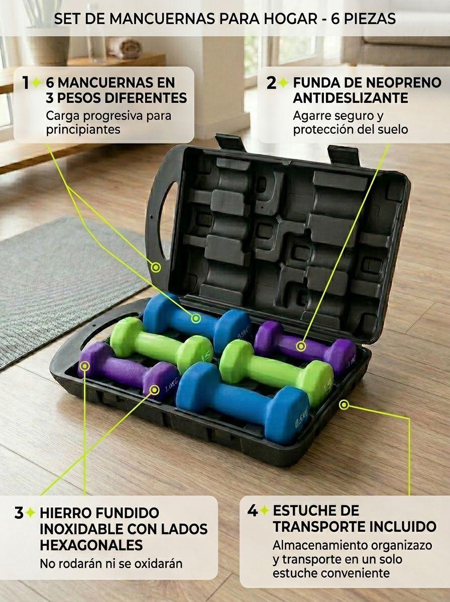 Set 6 Mancuernas Hexagonales 6 kg Antideslizante-3