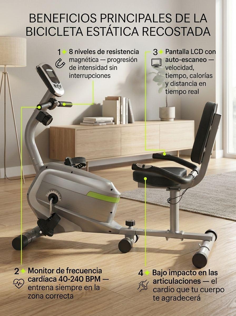 Bicicleta Eliptica Recostada Profesional con Asiento 8 Niveles-3