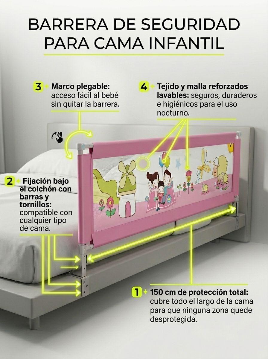 Baranda Cama Seguridad Bebe Plegable Malla Reforzada-5