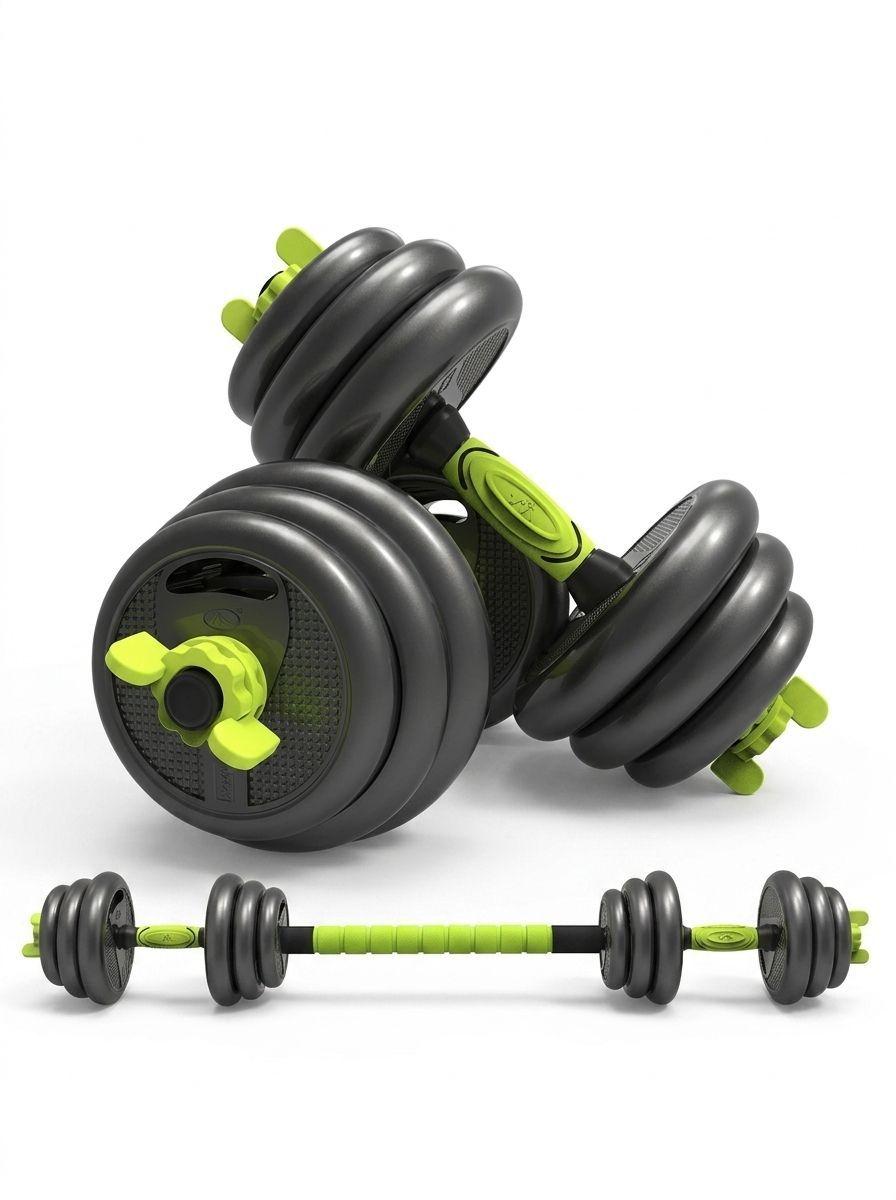 Set Mancuernas 30 kg Ajustable Light Green con Barra-0