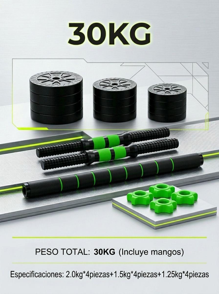 Set Mancuernas 30 kg Ajustable Light Green con Barra-2