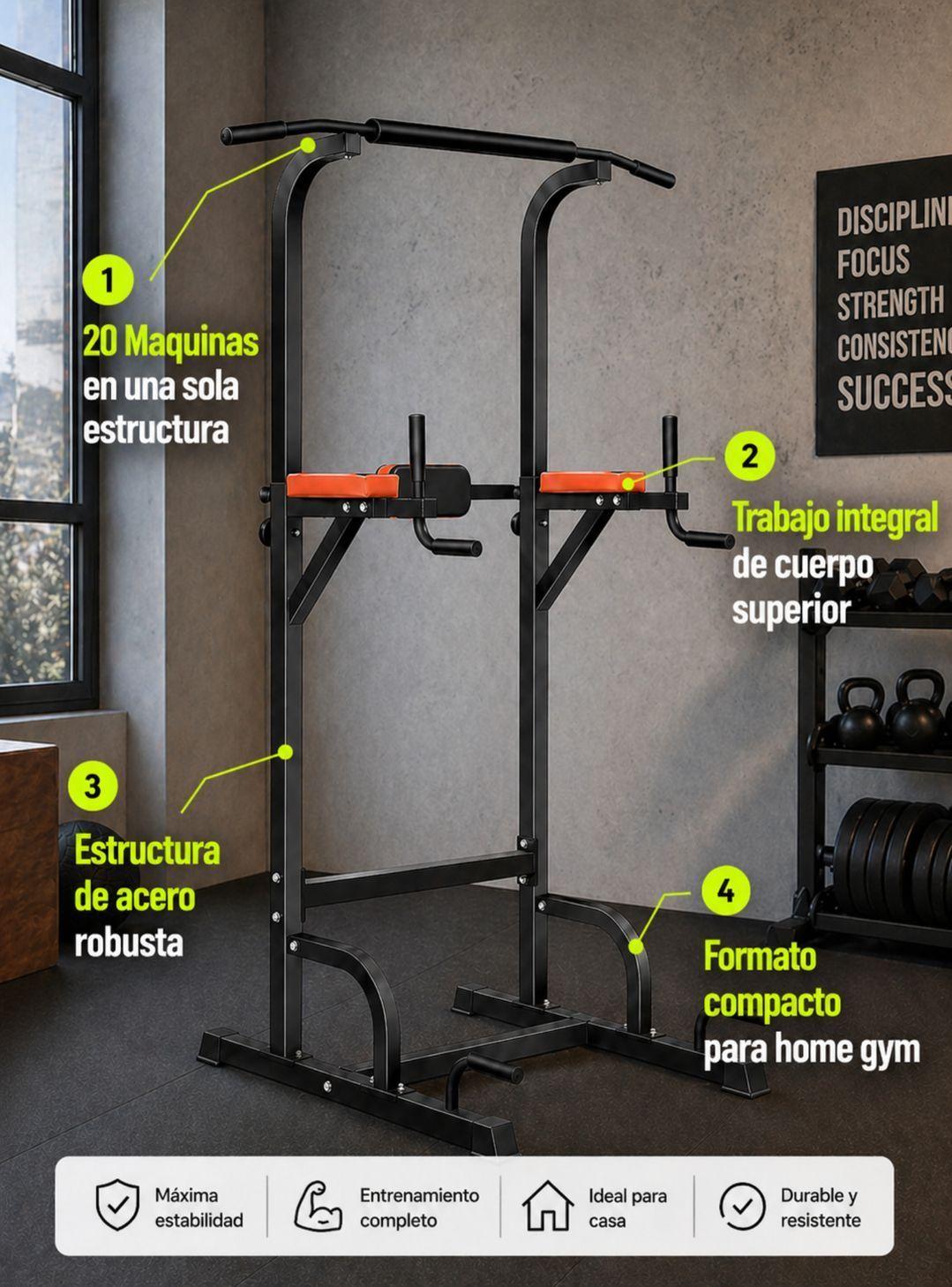 Torre de Dominadas Multifuncional con Barras para Fondos-2