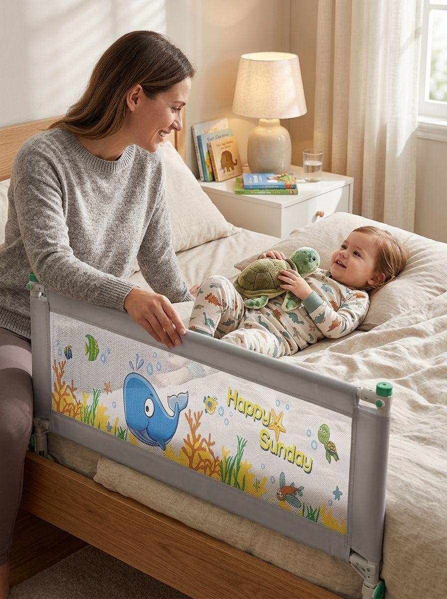Baranda Cama Seguridad Bebe Gris Plegable Malla Metal-2