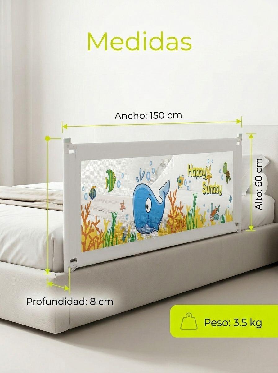Baranda Cama Seguridad Bebe Gris Plegable Malla Metal-3