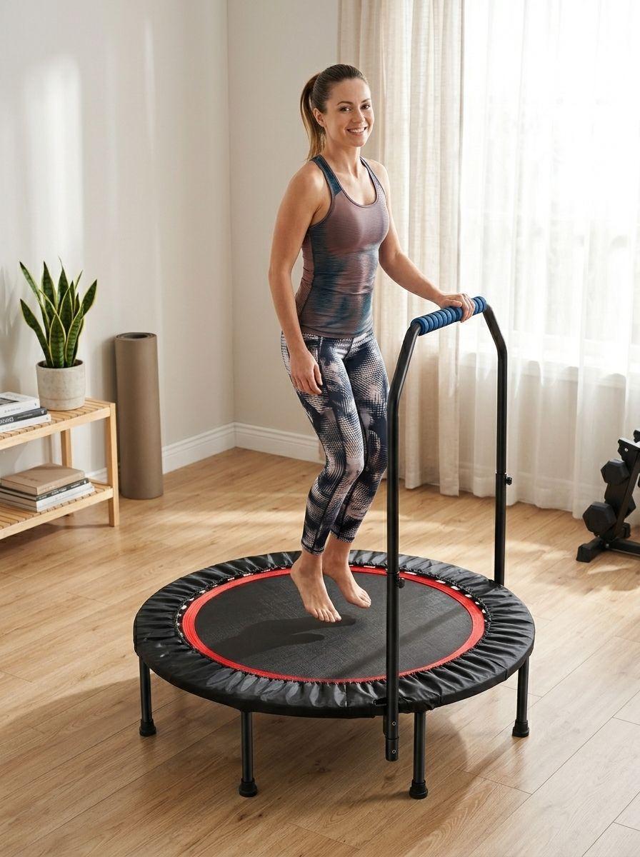 Trampolin Fitness Power Jump 100 cm con Soporte y Cobertor 42 Cuerdas 150 kg Barra Ajustable-2
