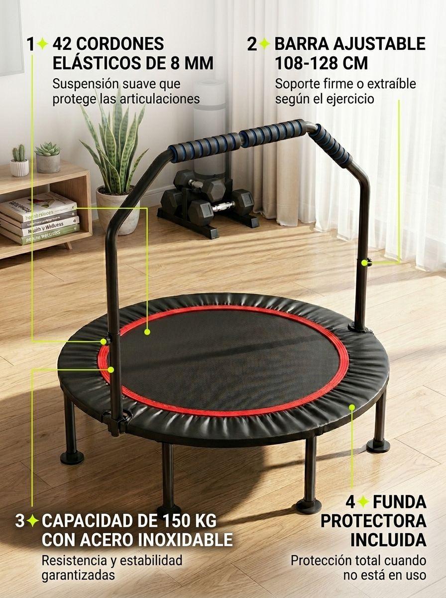 Trampolin Fitness Power Jump 100 cm con Soporte y Cobertor 42 Cuerdas 150 kg Barra Ajustable-4